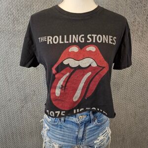 The Rolling Stones 1975 US Tour Graphic Cropped Tee Black Womens Medium RN102050